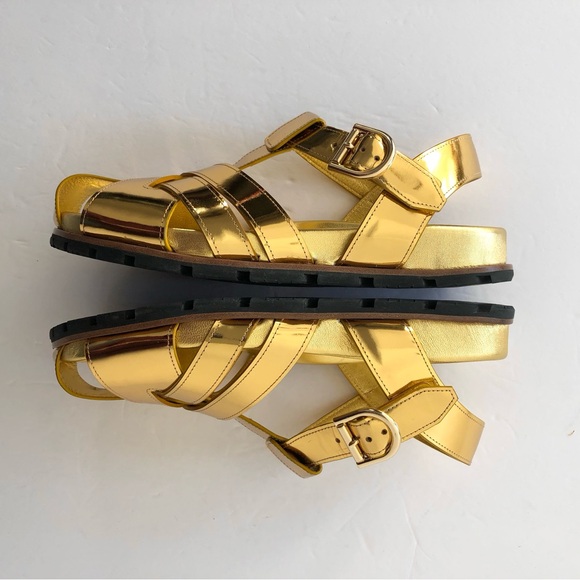 Dries Van Noten Gold Mirror Leather Fisherman Sandals - Picture 7 of 16